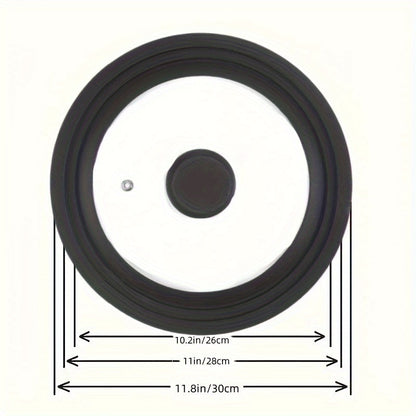 Надежная крышка для сковороды с силиконовым ободом и стеклянной верхней частью - совместима с различной посудой - подходит для кастрюль, сковород и чугунной посуды - можно безопасно мыть в посудомоечной машине - многофункциональный кухонный инструмент