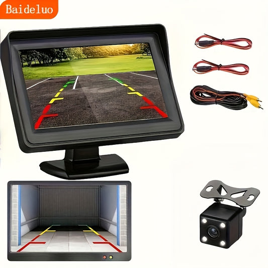 Baideluo car monitor with 4.3 inch HD display and rearview camera kit for universal car pickup.