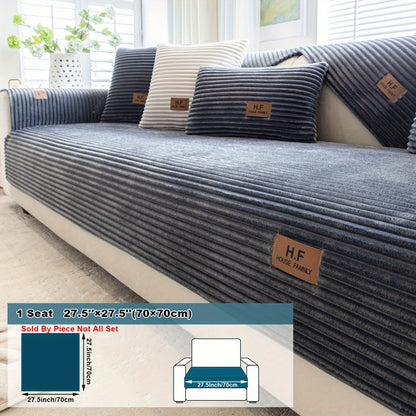 Modern striped sofa cover made of thick flannel fabric, pet-friendly and non-slip. Suitable for 1 to 4-seater sofas, soft and machine washable. Perfect for home and office decor.