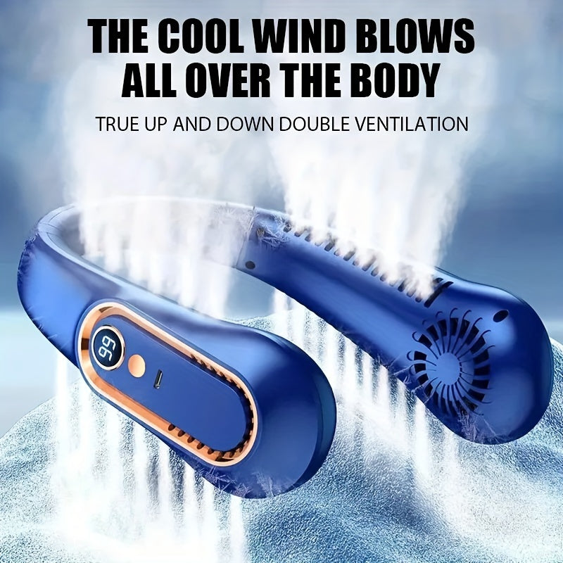 1 piece of Mini Portable Bladeless Hanging Neck Fan equipped with LED Light for ultimate convenience. Enjoy long-lasting cooling with 8 hours of battery life powered by a 7000mAh rechargeable battery. The fan features up and down double ventilation for