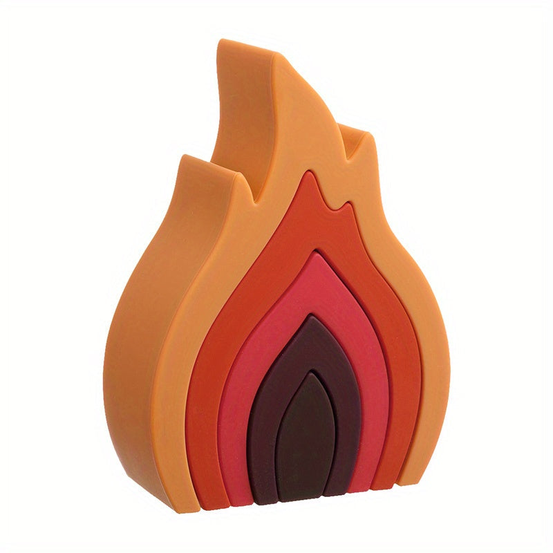 TYRY.HU Flame-Inspired Silicone Building Blocks - Safe for Children, Educational Toy for Kids, Colorful Shape Matching Game, Soft Construction Set, Ideal Present for the Holidays