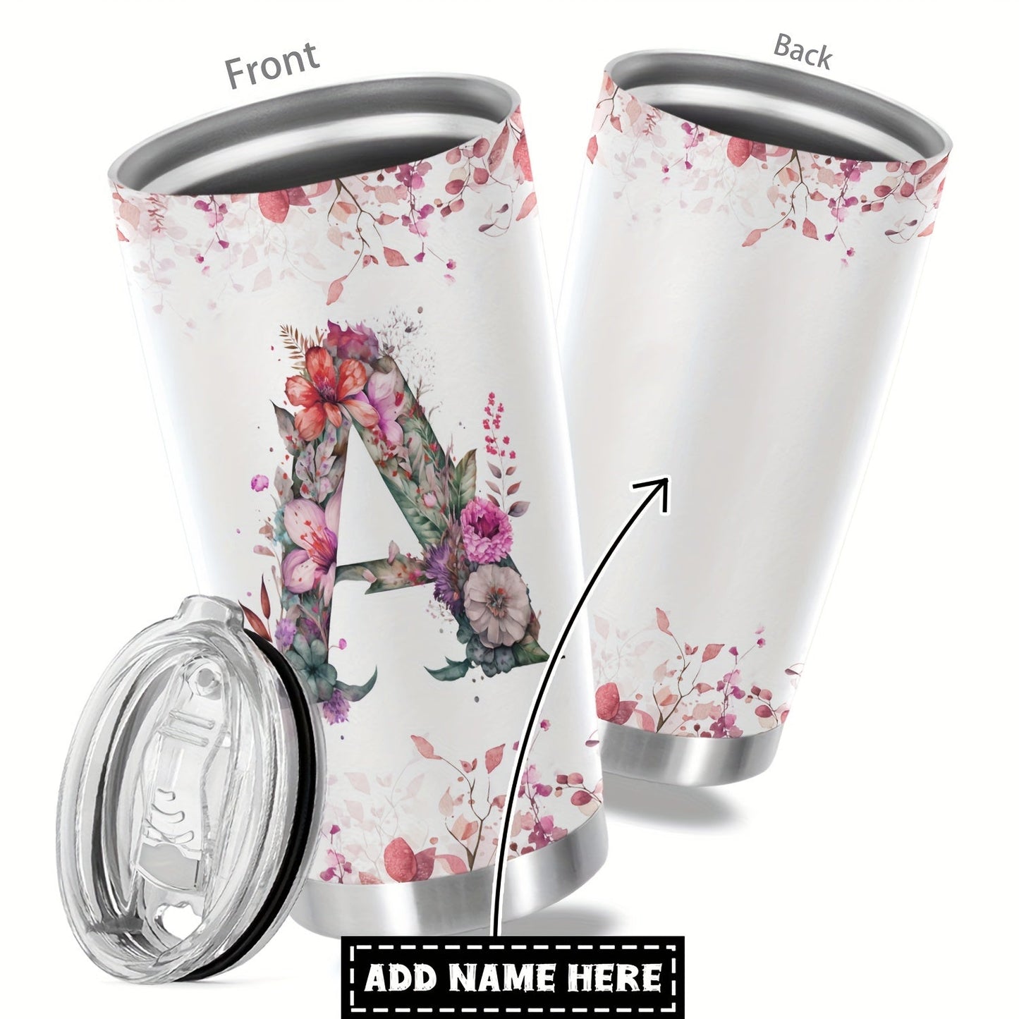 Customize your daily essentials with our Hsdiokl 20oz Insulated Stainless Steel Tumbler featuring a personalized name and flower design. This oval metal mug comes with 2 BPA-free lids, perfect for hand washing and multipurpose use. Designed for adults