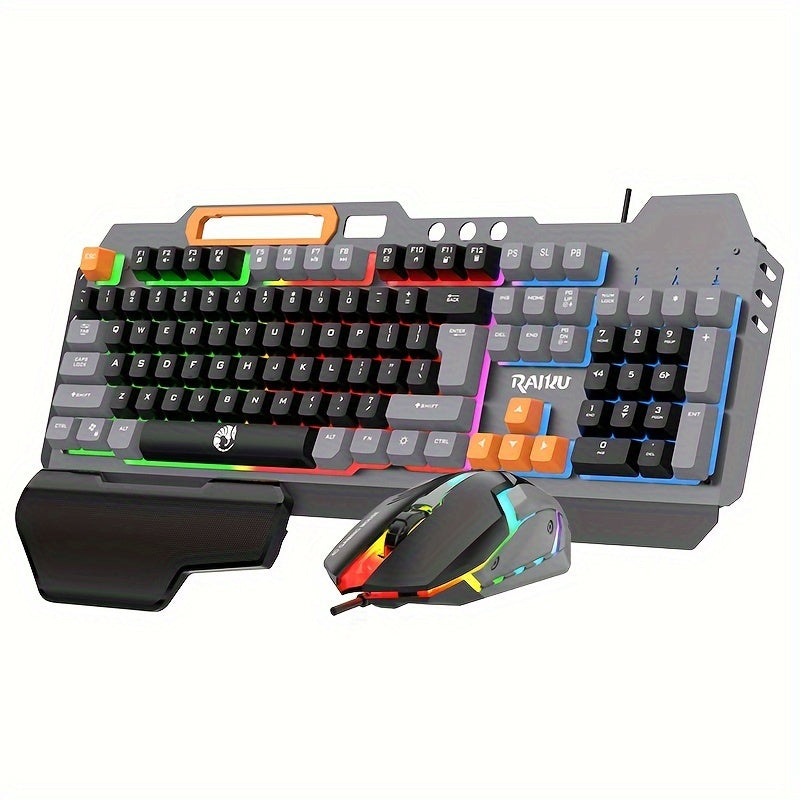 Three colors block wired gaming keyboard and mouse set with optical backlit keyboard for gaming, office, and laptop use.