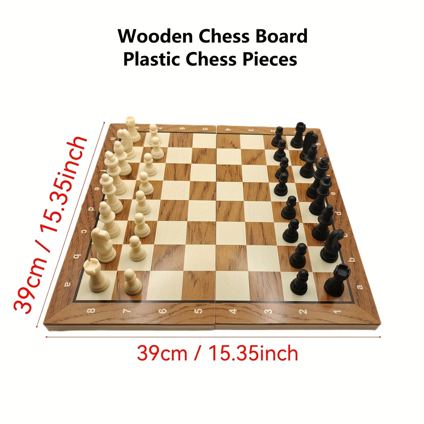 1pc 3-in-1 wooden chess board game for adults, includes backgammon and checkers.