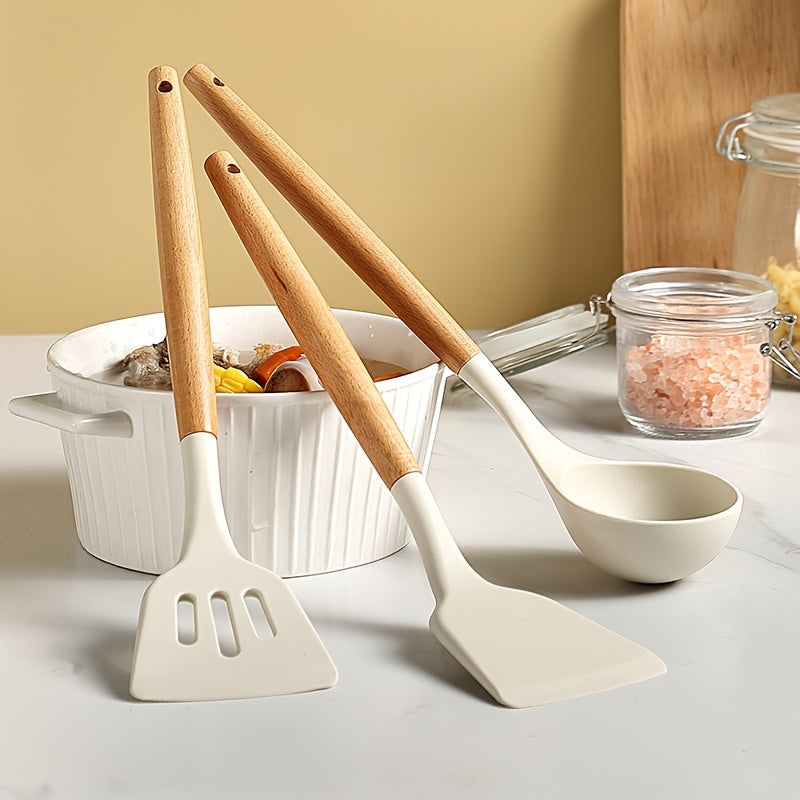 Silicone Spatula with Wooden Handle - Ideal for High Temperatures, Non-Stick Cooking