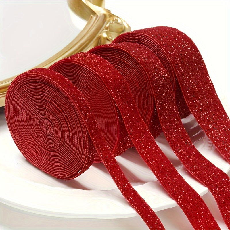 4.57m Red Velvet Ribbon with Glitter Accents - Perfect for Valentine's Day, New Year's, Gift Wrapping, Wreaths, Bow Decorations, and Flower Bouquets.