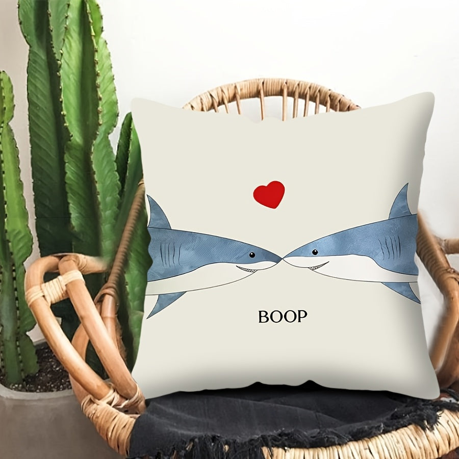 Coastal Style Shark Boop Throw Pillow Cover, Cute Ocean Themed Decorative Cushion Case, Funny & Romantic Home Sofa Decor, Perfect for Birthdays and Valentine's Day, Size: 44.96cm x 44.96cm - Insert not included