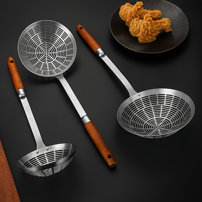 Bestseller: Stainless Steel Deep Fry Strainer Spoon - Perfect for Draining Oil from Noodles and Dumplings, Anti-Scald Design