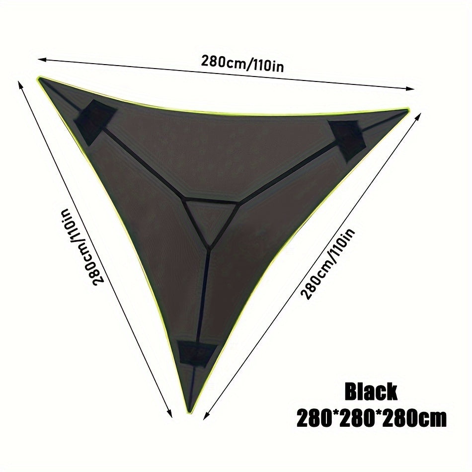 Large triangular hammock made of durable polyester fabric, easy to assemble with no power needed. Ideal for camping and outdoor relaxation.