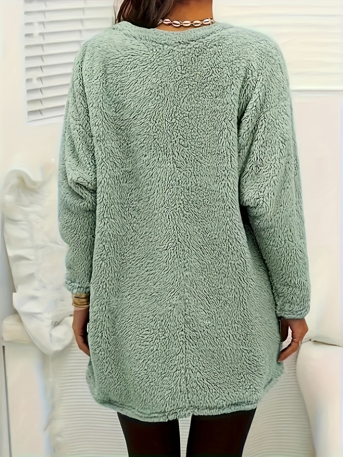 Soft Teddy Fleece Pullover with Pockets - Cozy Loungewear for Women, Machine Washable