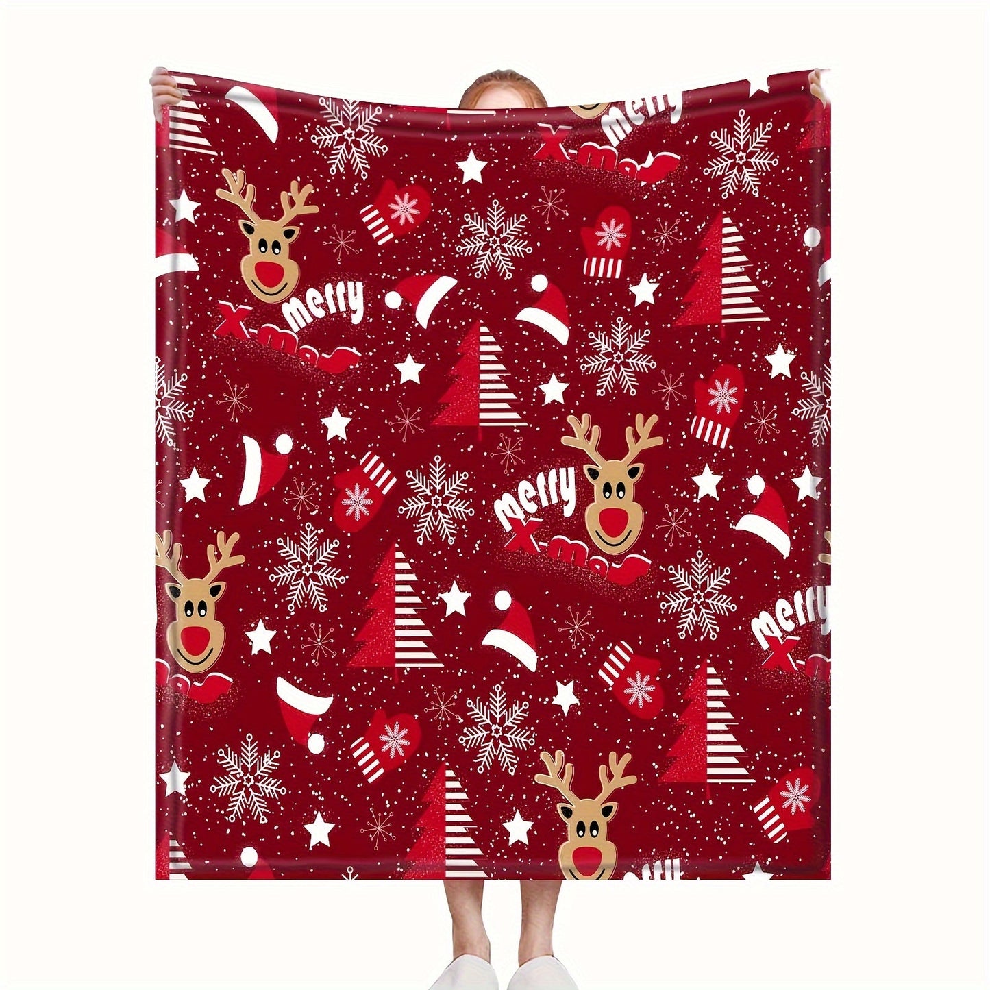 Get into the holiday spirit with this cozy Christmas blanket featuring a festive reindeer and snowflake design. Made from soft and warm flannel, this throw is perfect for snuggling up on the sofa or bed. It also makes a great holiday gift and is machine