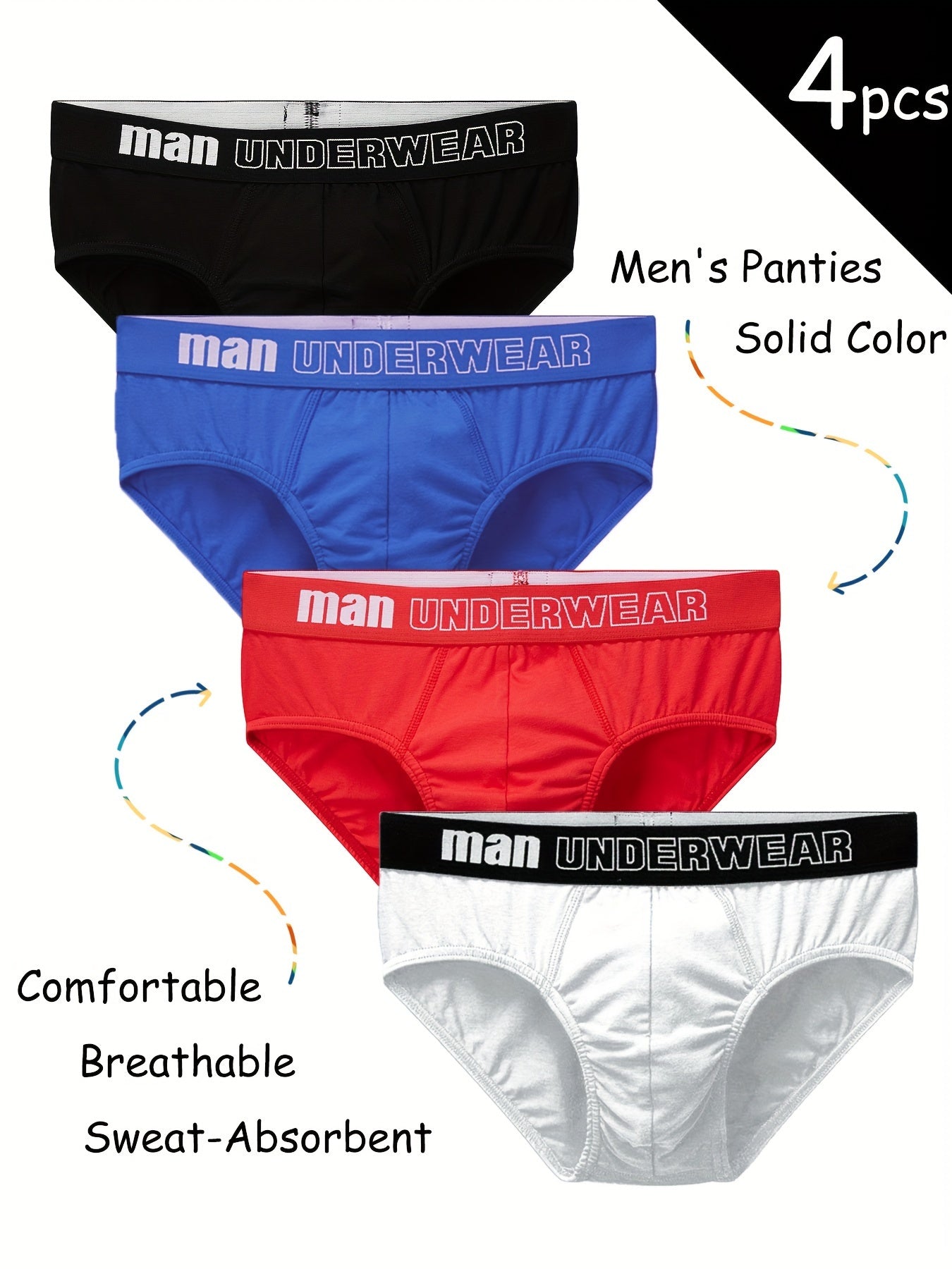 Men's Mid Waist Stretch Cotton Briefs Underwear