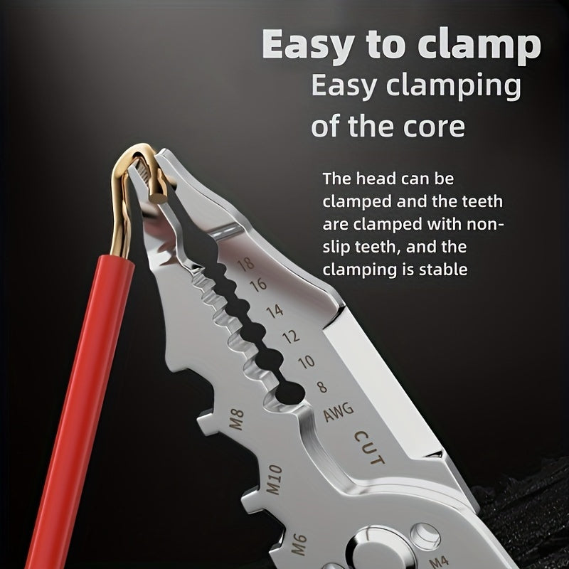 Multifunctional wire stripper pliers designed for electricians with special wire splitting and peeling capabilities, industrial wire wrapping and cutting functions, and universal wire