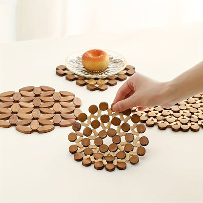 Bamboo pot mat protects dining table from high temperatures.