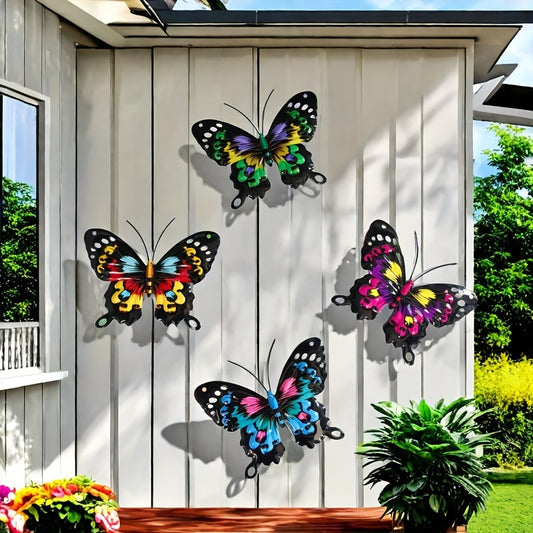 Colorful metal butterfly wall art 4-pack for outdoor decoration, no electricity needed. Perfect gift for family and friends.