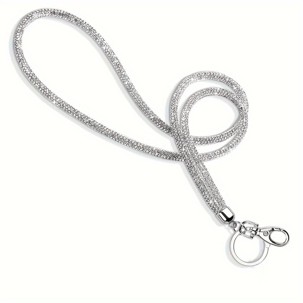 Crystal-studded Office Lanyard with Metal Clasp and Keyring, Sparkly Neck Lanyard for Women, Perfect for ID Cards and Keys