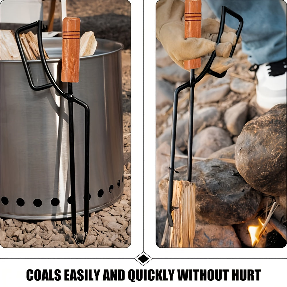 1 set of Charcoal Tongs for Outdoor Campfires and Fireplaces, designed for heavy-duty use in logging and camping. A versatile tool for adding wood to campfires, barbecues, and picnics. Complete your outdoor cooking experience with these essential