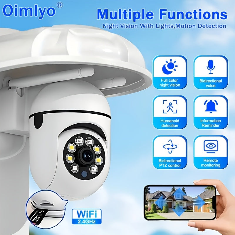 Oimlyo Умная Система Безопасности Камера предлагает 1080P Беспроводной Wi-Fi, Цветное Ночное Видение, Уведомления о Движении и Панорамный Просмотр, Двунаправленный Звук и USB Питание.