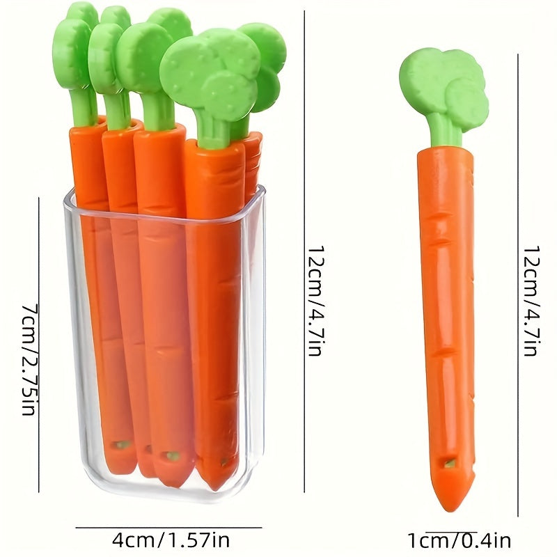 Magnetic Bag Clips in Carrot Shape, Set of 5 - Reusable Plastic Sealers for Food Storage, Groove Design Kitchen Organizers for Snack Bags, Safe for Non-Food Contact