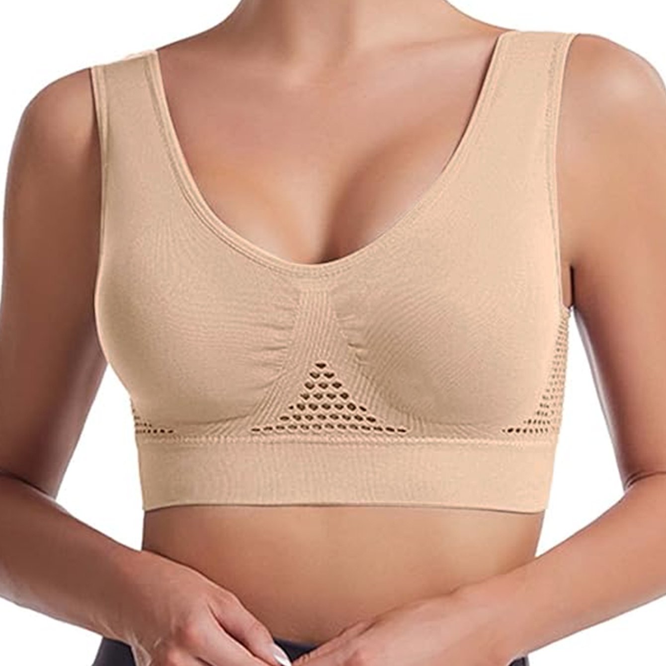 1pc Solid Seamless Mesh Tank Bra with Anti Sagging Design, Simple Comfortable Push Up Style for Women's Lingerie.