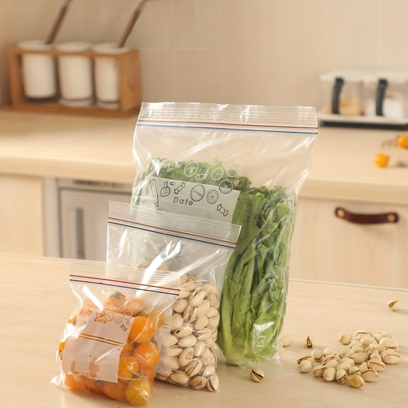 Clear Zipper Bag available in quantities of 15, 20, 30, 40, and 65 pieces. Ideal for storing biscuits, cookies, candy, snacks, dry fruits, grains, cereals, and spices. These portable, leakproof bags are perfect for keeping food fresh in the fridge. Can