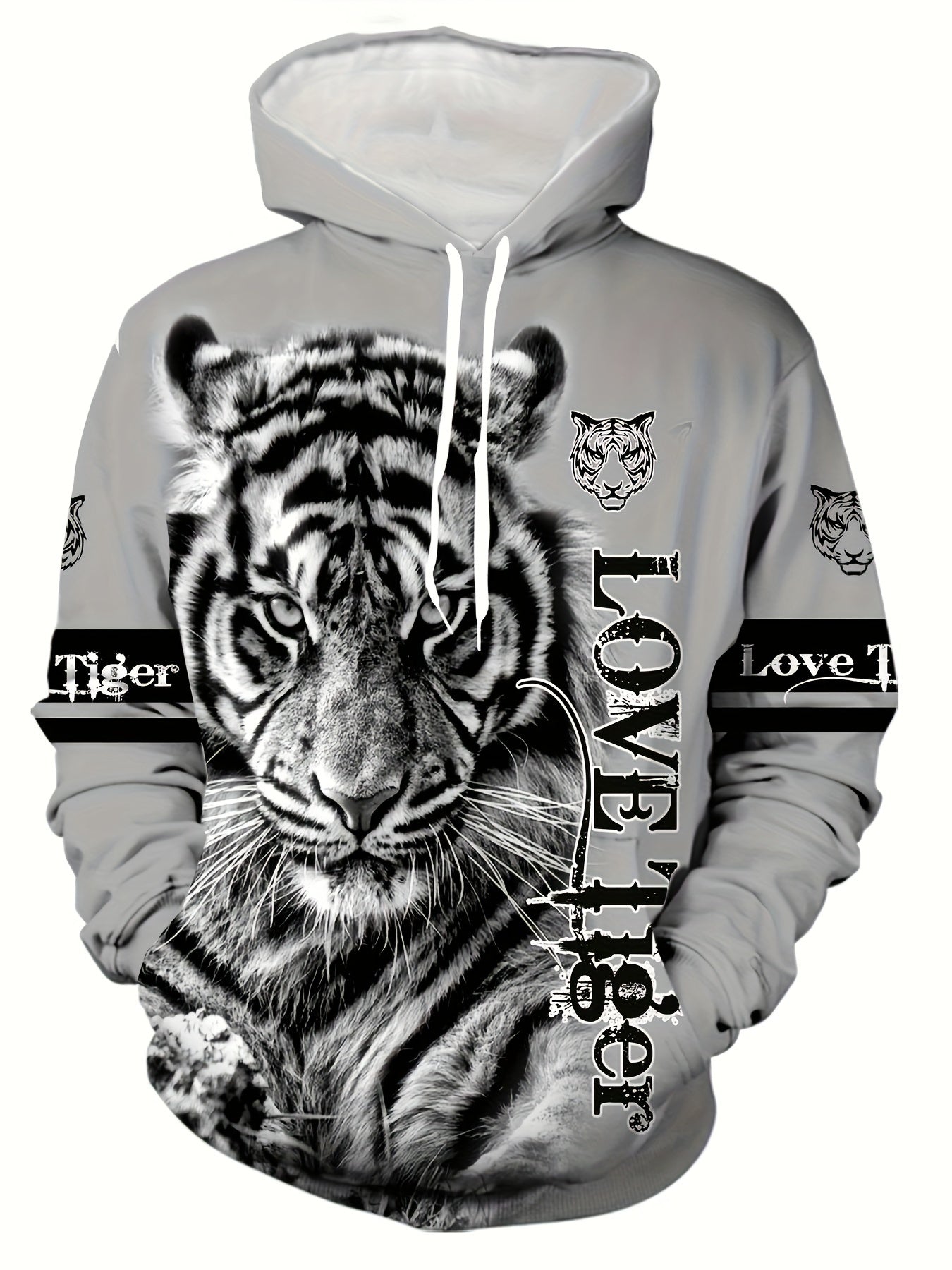 Men's Tiger & Lion Print Hoodie and Sweatpants Set - Casual, Comfy Loungewear with Kangaroo Pocket