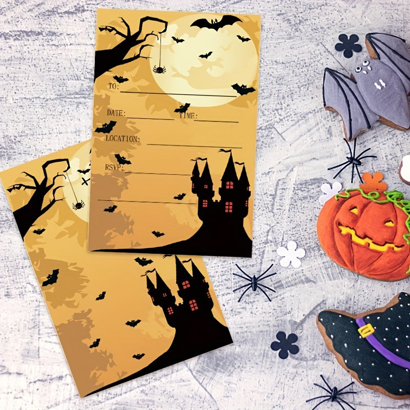 Invitations for a Spooky Halloween Party - Featuring Haunted Houses and Bats, Fun Cartoon Designs Perfect for Kids' Birthday Celebrations