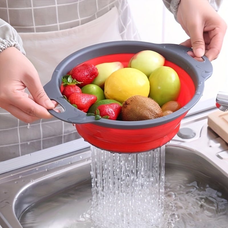 Silicone Collapsible Colander with Handle - Perfect for Washing and Draining Fruit, Vegetables, and Pasta - A Kitchen Gadget for Easy Cleaning and Cooking