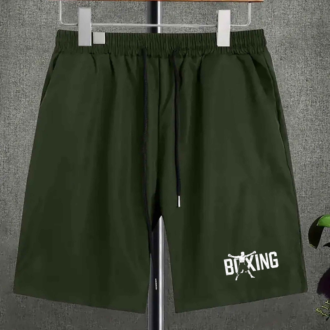 Big & Tall boxing fighter casual shorts in polyester fabric with pockets, non-stretch, woven regular fit, random print design in plus size.