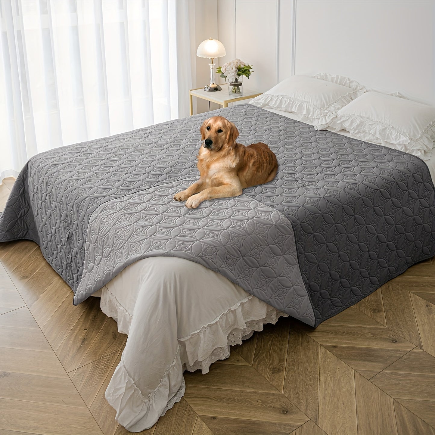 Waterproof dog bed cover with non-slip backing, stain resistant pet blanket for furniture, couch & sofa protection, ideal for small to medium breeds.