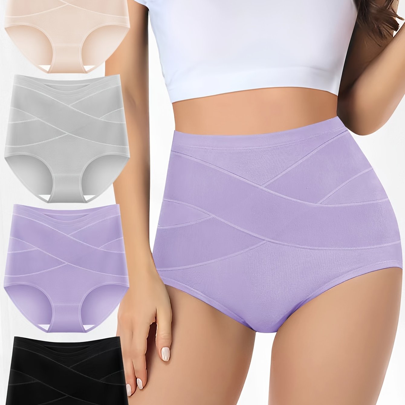 4 seamless high waist briefs for women, comfy and breathable lingerie.