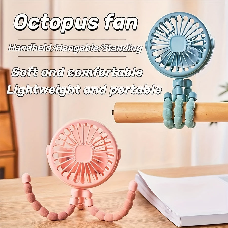 Rechargeable USB Fan in the Shape of an Octopus, Portable Mini Fan with Multiple Modes, Extended Battery Life, and Silent Operation