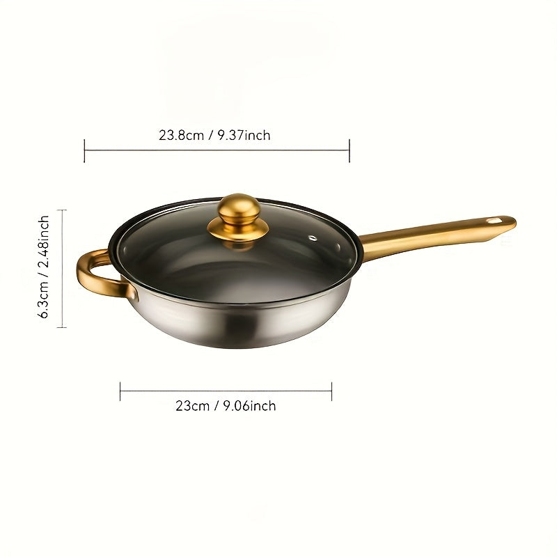 Stainless Steel Cookware Set with 12 Pieces, Includes Versatile Kitchen Pots and Pans, Compatible with Induction Cooktops, Featuring Golden Handles, Suitable for All Stovetops