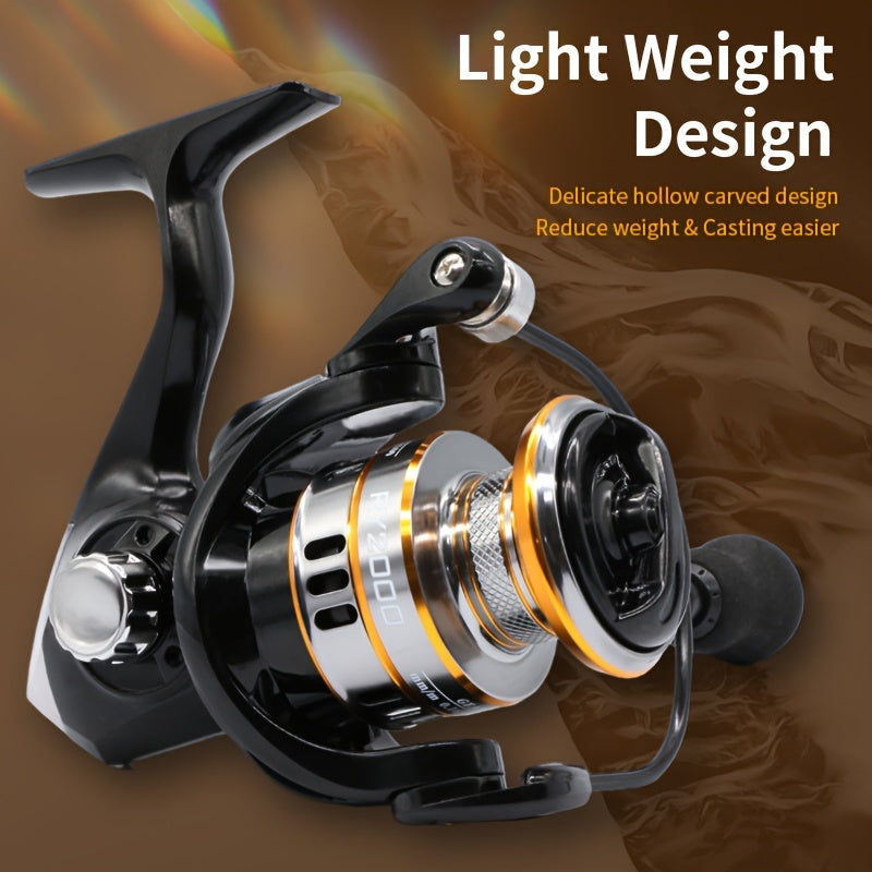 1-piece RY spinning reel with EVA handle grip, ideal for freshwater and seawater fishing.