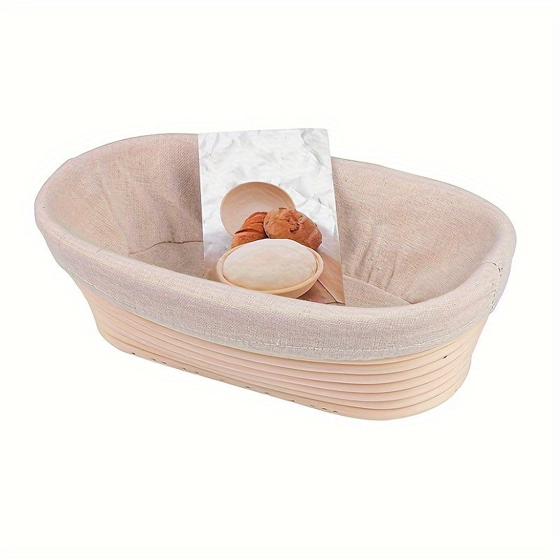 Set of 1 Bohemian Style Round and Oval Baking Baskets - Made from Food-Safe Wood, Great for Artisan Breads and Pizza, Features Cozy Interior Lining, Perfect Addition to Any Kitchen