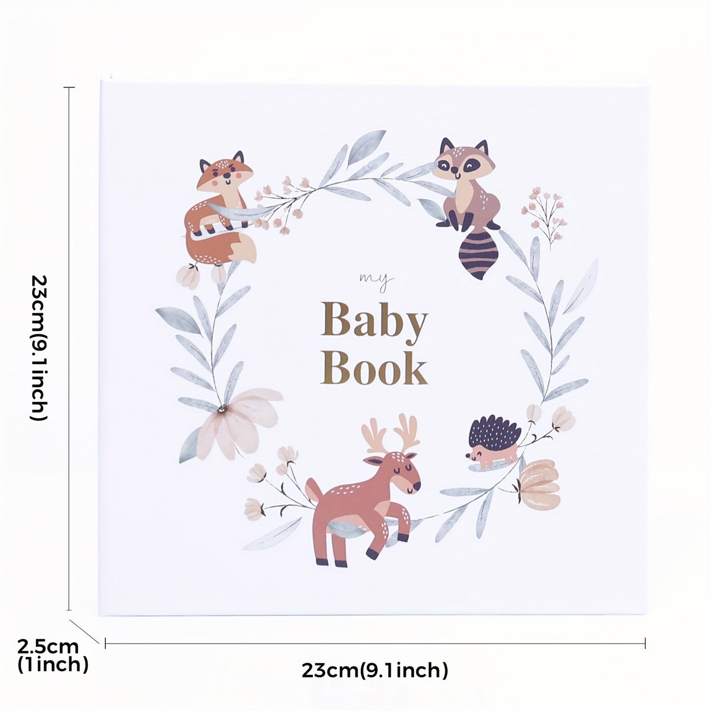 Hardcover Growth Record Book for 0-5 Years Old Children, Featuring Hidden Coil Binding, Copper Plate Cover, and Golden Stamping Logo. This Animal Wreath Memory Book includes Milestone Commemorative Stickers and Special Paper Pocket Pages, making it a