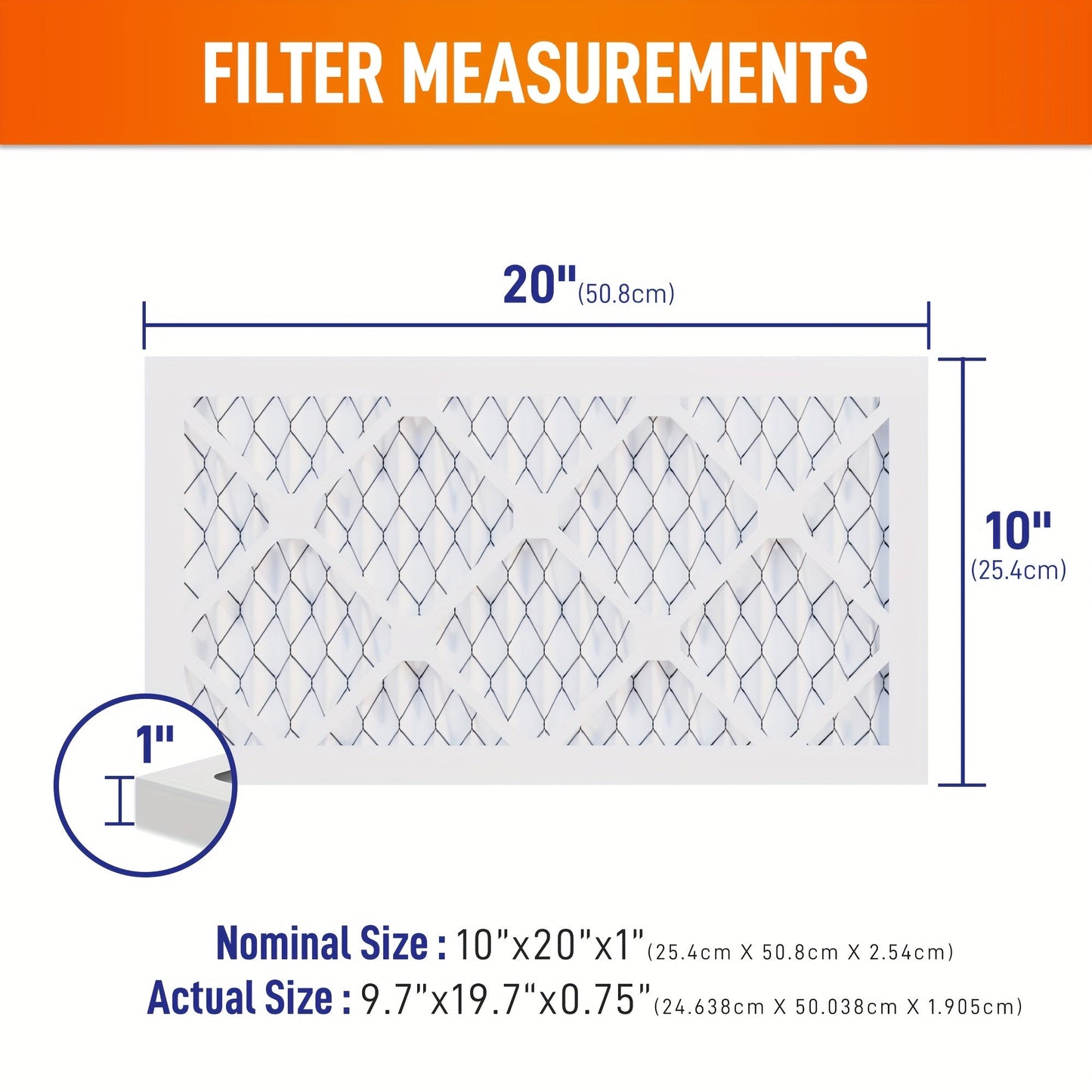 Pack of 6 Air Filter MERV11 25.4x50.8x2.54cm, Pleated Replacement HVAC AC Furnace Air Filters (Size: 24.64x50.04 X 1.91 Cm)