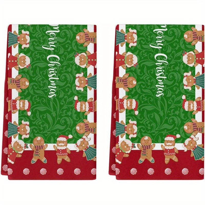 Two-piece set of 45.72 x 66.04 cm kitchen towels, perfect for Christmas party decoration. This festive towel set features a charming gingerbread man and candy cane design, making it a delightful ambiance face wash gift for couples during the holiday