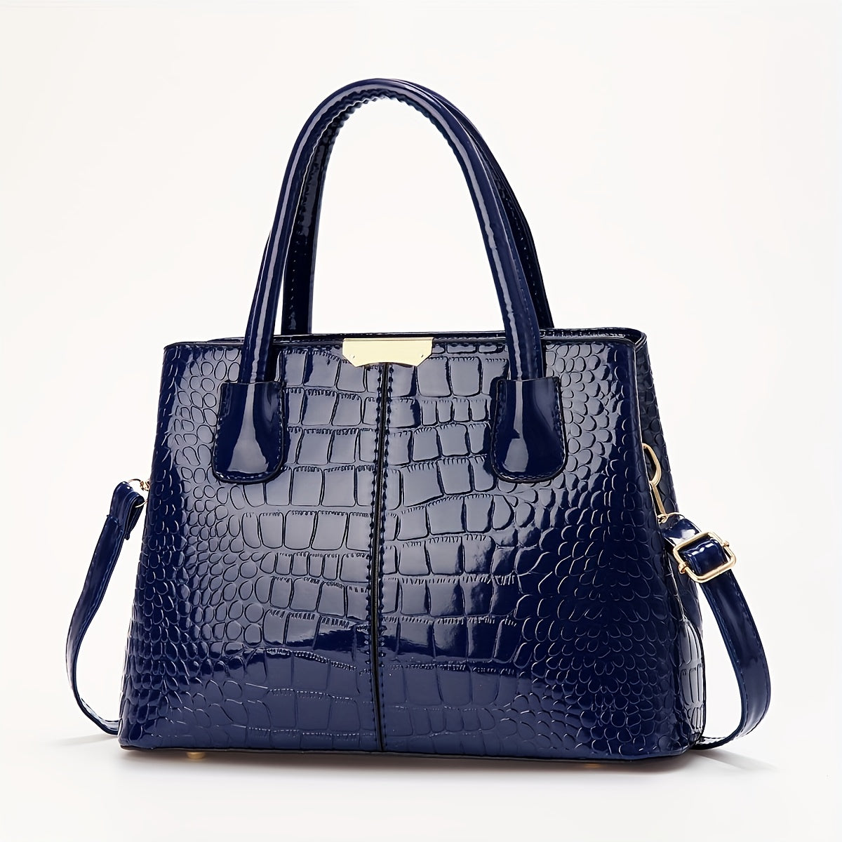 Elegant black crocodile pattern handbag with adjustable strap and zipper closure - perfect Mother's Day gift.