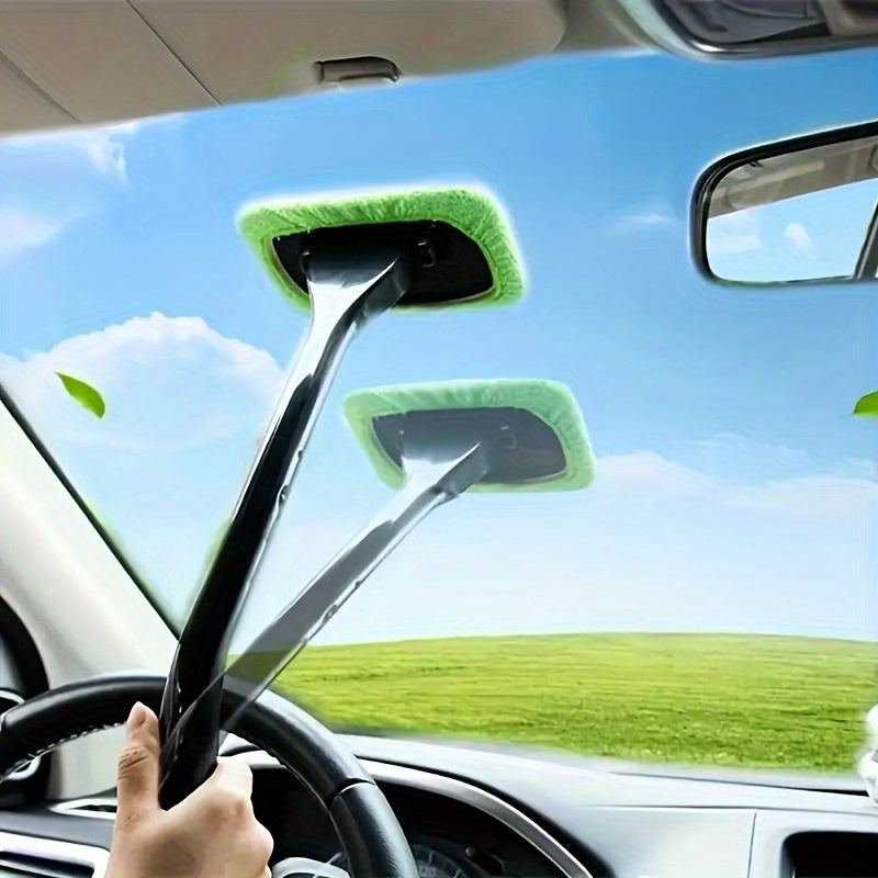 Waterproof, long-handled brush for cleaning car glass, including windshield, windows, and rearview mirror, made of ultra-fine fibers.