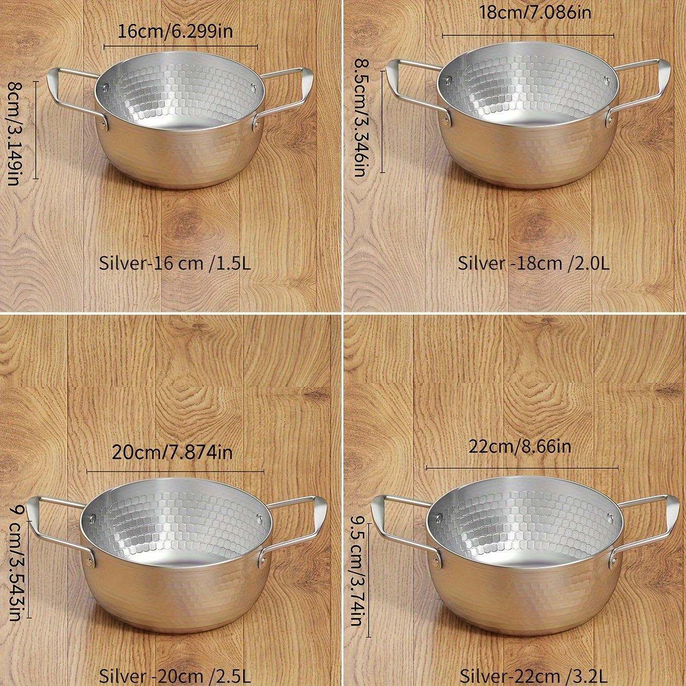 A stainless steel soup pot with two handles for home use, perfect for cooking instant noodles and boiling milk on a gas stove, in a shiny silver color.