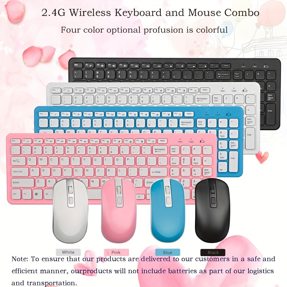 2.4G Wireless Keyboard and Mouse Combo with slim design, ergonomic optical mouse, ABS material, without charging function, compatible with PCs.