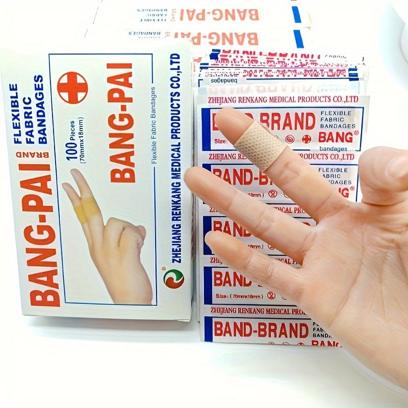 Bang-Pai Flexible Fabric Adhesive Bandages - 100pcs, Breathable, Waterproof, Essential for Home & Outdoor Use, Abrasion Protection