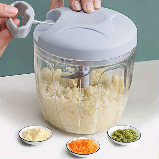 The 1pc Multifunctional Manual Food Processor is a versatile kitchen gadget made of ABS plastic. It can rotary shred vegetables, mince garlic, mash fruits and veggies, and make salads efficiently. The perfect tool for preparing meals in the kitchen.