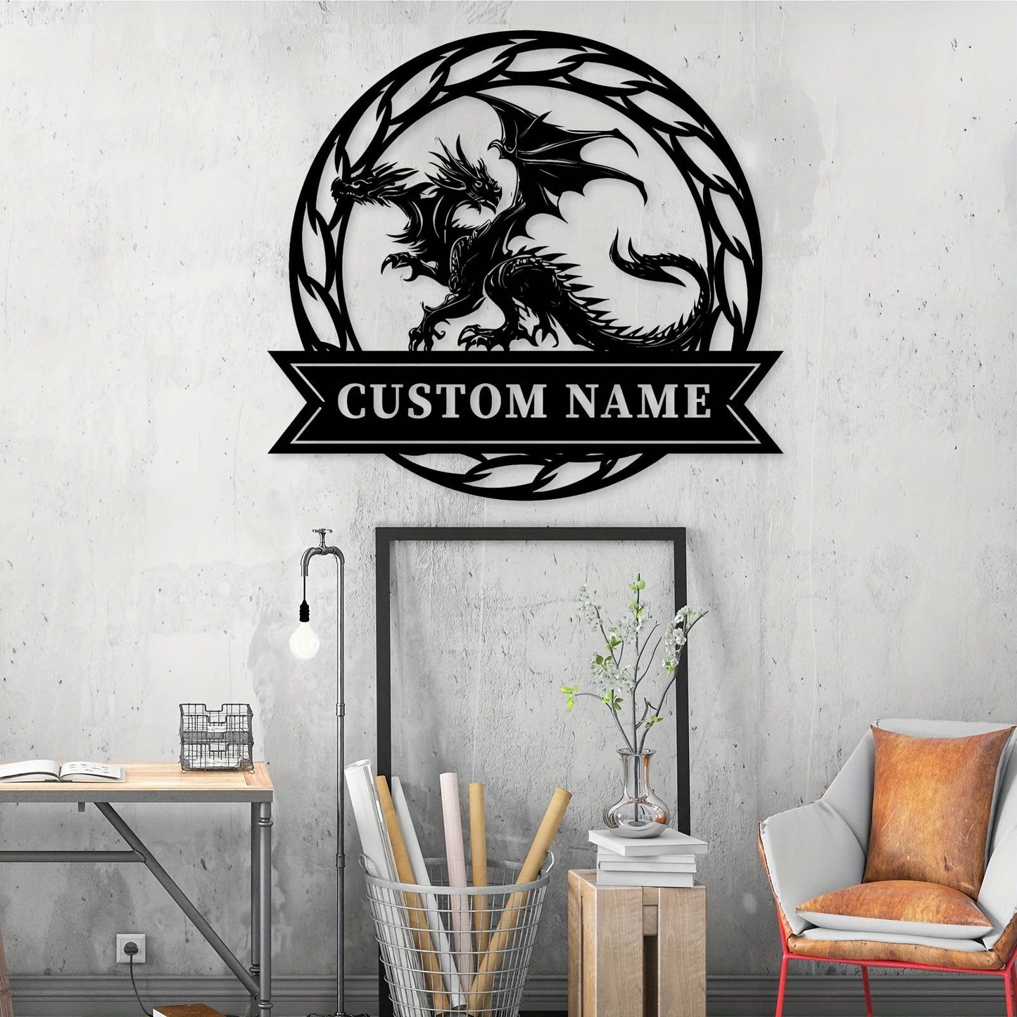 Custom Dragon Metal Wall Art featuring your name - Perfect for Nursery & Room Decor, Made with Weatherproof AAA Grade Metal, Dragon themed decorations