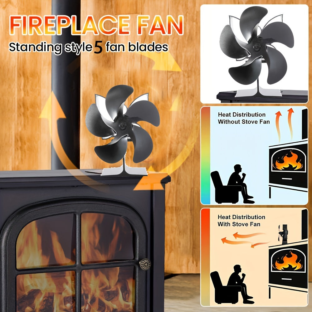 Enhance Heat Distribution for Wood, Gas, or Log Burning Stoves with 5 Standing Fan Blades - Electricity-Free Solution