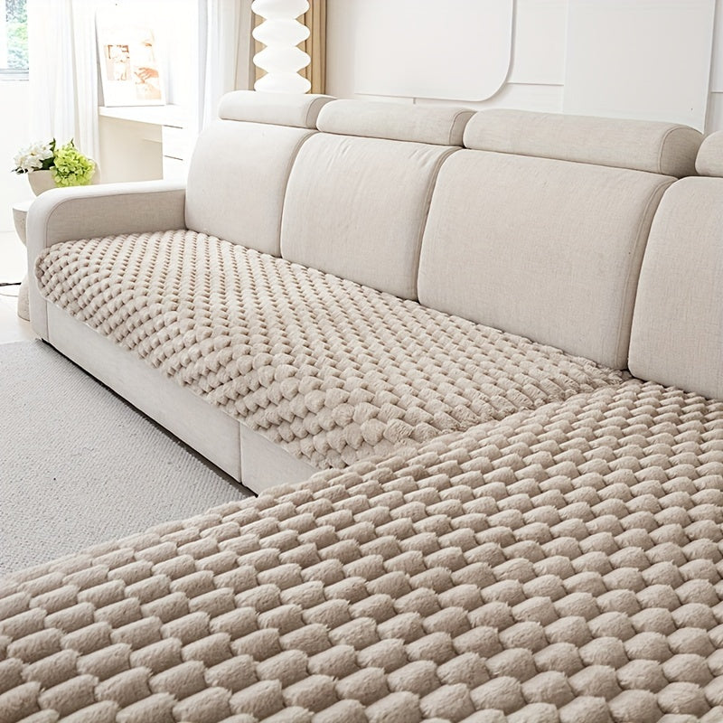 Solid color plush sofa cushion cover, pet-friendly, anti-slip, machine washable.