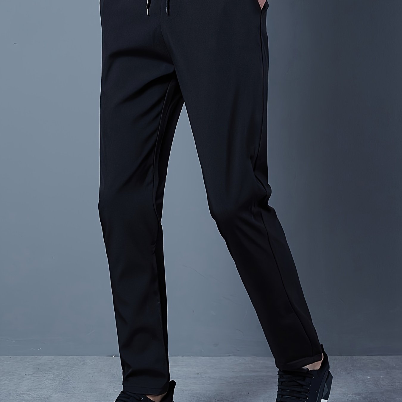 Men's Solid Golf Pants, Drawstring Slim-fit Dress Pants with Pockets for Summer.