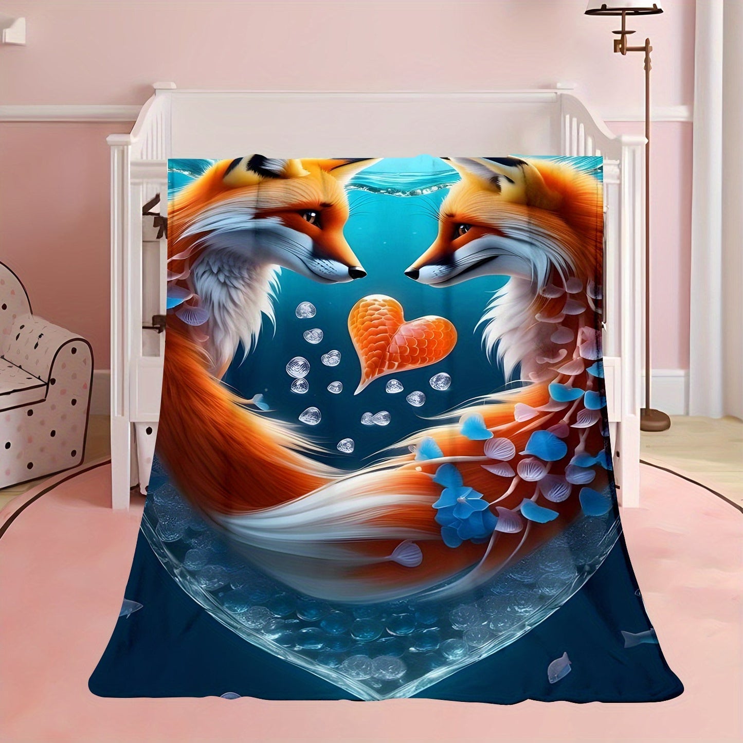 Our versatile Love Fox Print Soft Throw Blanket is the perfect all-season gift. Featuring a contemporary style and made from cozy polyester flannel, this blanket is adorned with a digital print of foxes. It is machine washable and has a fabric weight of