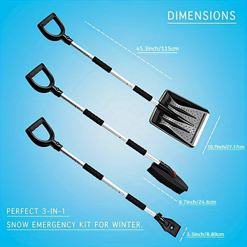 Kit for removing winter snow - includes a detachable snow shovel, brush, and ice scraper for cars, trucks, and gardens. Perfect for outdoor, glass, walls, and patio snow removal. Comes with a convenient carry bag.